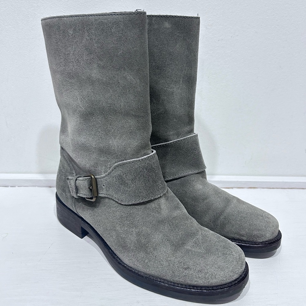 J. Crew Women’s Gray Dixon Suede Leather Mid Boots With Buckle Strap Size‎ 6
